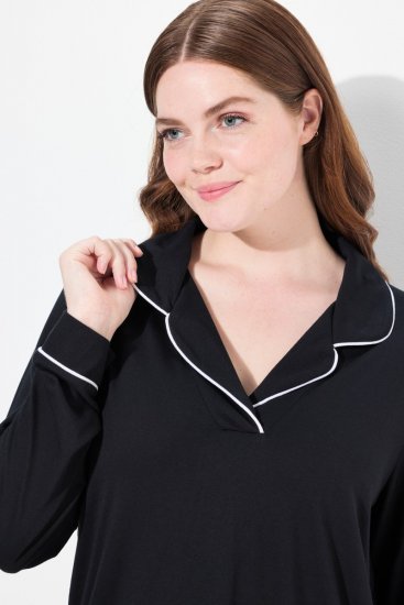 Ulla Popken 823030 Пижама с яка тип риза Черно - Пижами - 