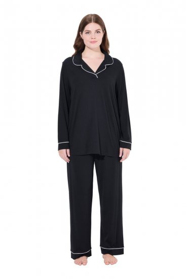 Ulla Popken 823030 Пижама с яка тип риза Черно - Пижами - 