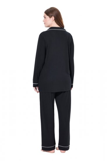 Ulla Popken 823030 Пижама с яка тип риза Черно - Пижами - 