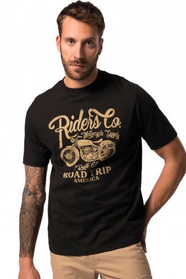 JP1880 T-Shirt Motorcycle Print Black - Тениски - мъжки тениски големи размери