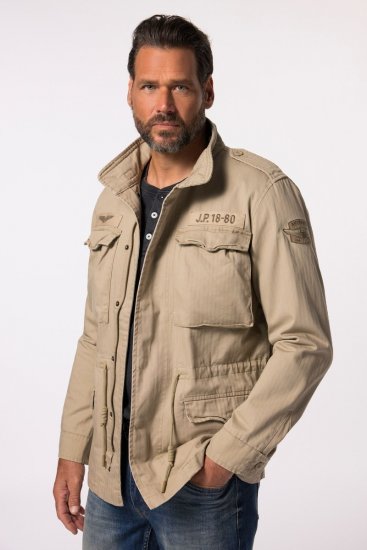 JP1880 Field Jacket with Badges Vintage Look Dark Beige - Якета - мъжки якета големи размери