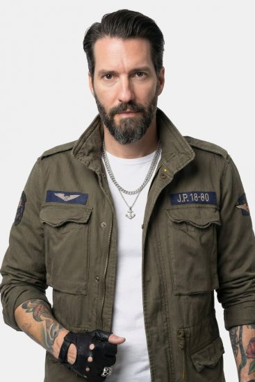 JP1880 Field Jacket with Badges Vintage Look TALL Moss Green - TALL Якета - TALL якета за високи мъже
