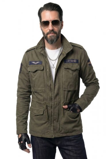JP1880 Field Jacket with Badges Vintage Look TALL Moss Green - TALL Якета - TALL якета за високи мъже