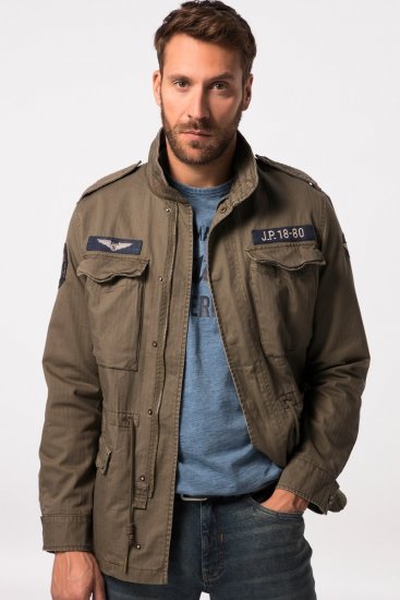 JP1880 Field Jacket with Badges Vintage Look TALL Moss Green - TALL Якета - TALL якета за високи мъже