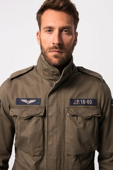 JP1880 Field Jacket with Badges Vintage Look TALL Moss Green - TALL Якета - TALL якета за високи мъже