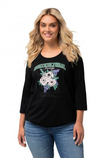 Ulla Popken Horticultural Graphic Floral Tee Black - Печатни тениски за жени - 