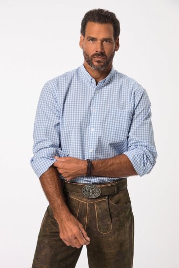 JP1880 Modern Fit Button-Down Collar Long Sleeve Check Shirt Light Blue - Ризи - мъжки ризи големи размери