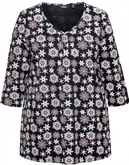 Ulla Popken Snowflake Print 3/4 Sleeve A-Line Tee Black - Печатни тениски за жени - 