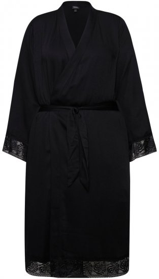 Ulla Popken 834837 Халат кимоно с дантела Черно - Халати - 