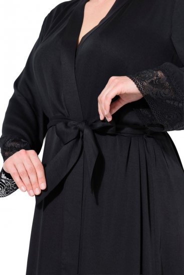 Ulla Popken 834837 Халат кимоно с дантела Черно - Халати - 