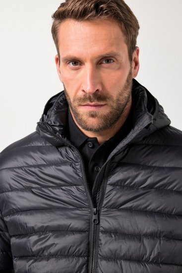 JAY-PI Lightly Quilted Jacket with a Hoodie Black - Якета - мъжки якета големи размери