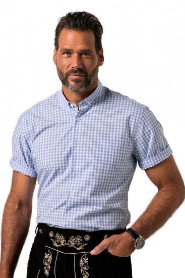 JP1880 Shirt Traditional Short Sleeve Checked Light Blue - Ризи - мъжки ризи големи размери