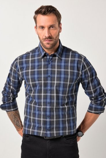 JP1880 Checked Shirt Long Sleeve Kent Collar Anthracite - Ризи - мъжки ризи големи размери