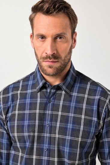 JP1880 Checked Shirt Long Sleeve Kent Collar Anthracite - Ризи - мъжки ризи големи размери
