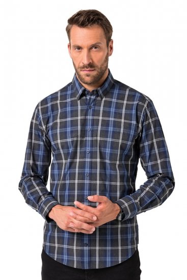JP1880 Checked Shirt Long Sleeve Kent Collar Anthracite - Ризи - мъжки ризи големи размери