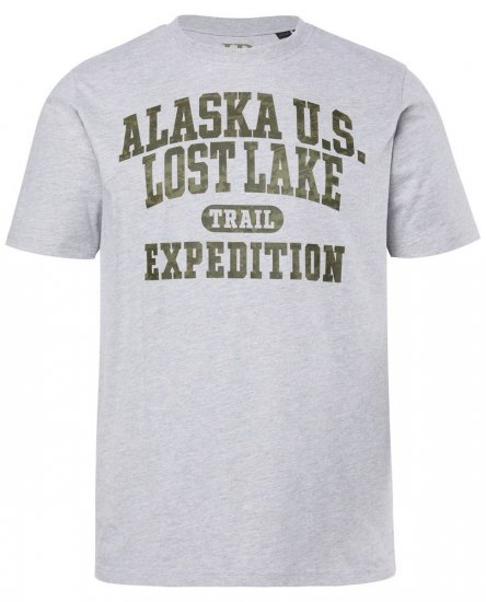 JP1880 T-shirt Short Sleeve Chest Print Grey Melange - Тениски - мъжки тениски големи размери