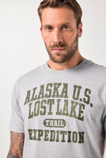JP1880 T-shirt Short Sleeve Chest Print Grey Melange - Тениски - мъжки тениски големи размери