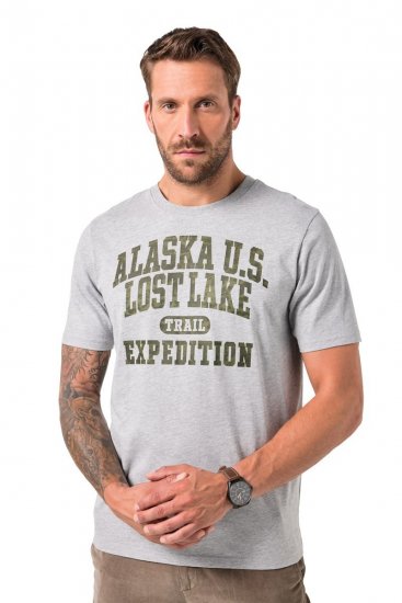 JP1880 T-shirt Short Sleeve Chest Print Grey Melange - Тениски - мъжки тениски големи размери