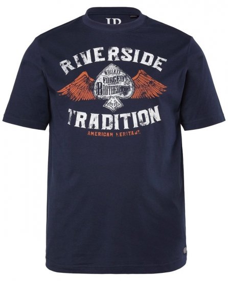 JP1880 T-Shirt Short Sleeve Chest Print Navy - Тениски - мъжки тениски големи размери