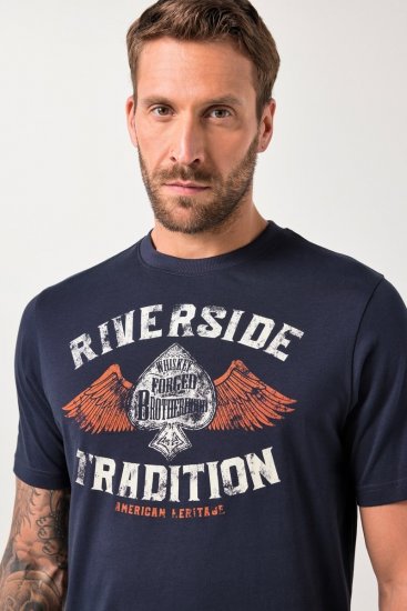 JP1880 T-Shirt Short Sleeve Chest Print Navy - Тениски - мъжки тениски големи размери