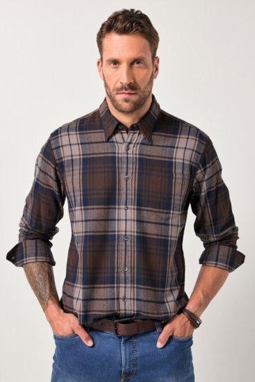 JP1880 Shirt Flannel Long Sleeve Dark Brown - Ризи - мъжки ризи големи размери