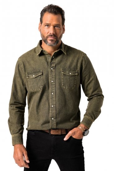 JP1880 Denim Shirt Long Sleeve Olive Green - Ризи - мъжки ризи големи размери