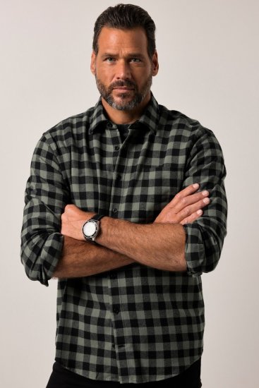 JP1880 Checked Flannel Shirt Long Sleeve Eucalyptus Green - Ризи - мъжки ризи големи размери