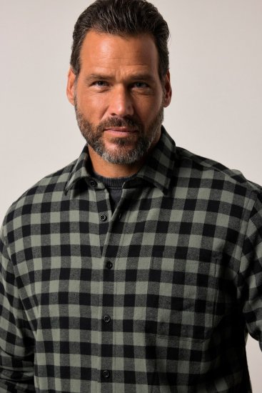JP1880 Checked Flannel Shirt Long Sleeve Eucalyptus Green - Ризи - мъжки ризи големи размери