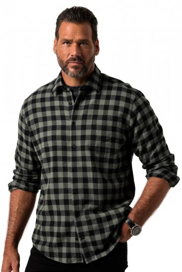 JP1880 Checked Flannel Shirt Long Sleeve Eucalyptus Green - Ризи - мъжки ризи големи размери