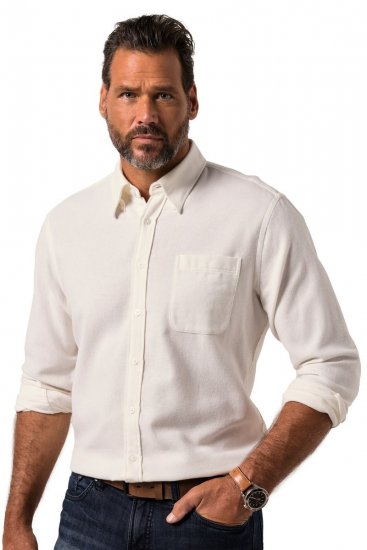 JP1880 Checked Flannel Shirt Long Sleeve Creamy White - Ризи - мъжки ризи големи размери