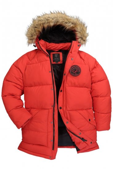 JP1880 Parka Quilted Faux Fur Hood Red - Якета - мъжки якета големи размери