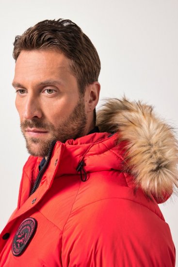 JP1880 Parka Quilted Faux Fur Hood Red - Якета - мъжки якета големи размери