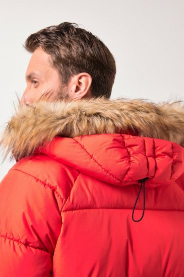 JP1880 Parka Quilted Faux Fur Hood Red - Якета - мъжки якета големи размери