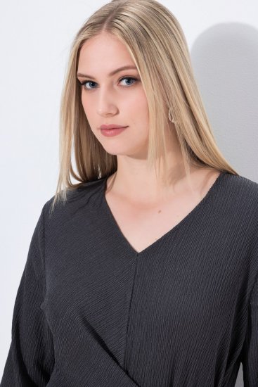 Ulla Popken 843595 Рокля тип прегърни ме с 3/4 ръкав Сив меланж - Миди рокли - Дамски миди рокли в големи размери