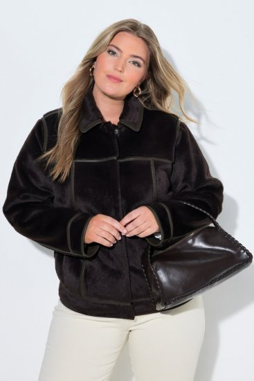Ulla Popken 850310 Яке от изкуствен косъм Тъмнокафяво - Якета - Дамски якета голям размер