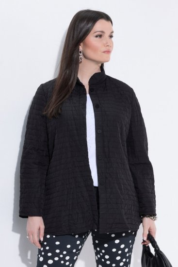 Ulla Popken 852076 Капитонирано яке от креп с яка столче Черно - Якета - Дамски якета голям размер