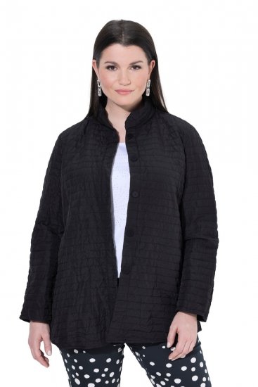Ulla Popken 852076 Капитонирано яке от креп с яка столче Черно - Якета - Дамски якета голям размер