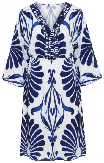 Ulla Popken 852314 Шарена рокля Бял - Миди рокли - Дамски миди рокли в големи размери