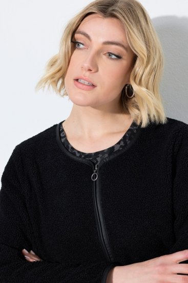 Ulla Popken 853685 Късо плюшено яке с кант с вид на кожа Черно - Якета - Дамски якета голям размер