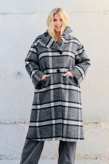 Ulla Popken 855250 Асиметрично вълнено палто с широка яка Сив меланж - Палта - Дамски палта в големи размери