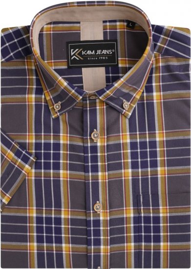 Kam Jeans 6282 Casual SS Check Shirt Navy - Ризи - мъжки ризи големи размери