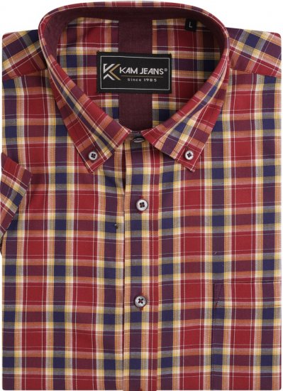 Kam Jeans 6282 Casual SS Check Shirt Wine - Ризи - мъжки ризи големи размери