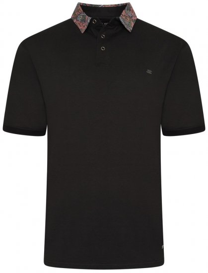 Kam Jeans 5485 Jersey Polo with Floral Collar Black - Поло тениски - мъжки тениски с яка големи размери