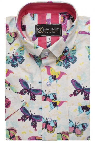 Kam Jeans 6044 Butterfly Digital Short Sleeve Print Shirt Multi-Colored - Ризи - мъжки ризи големи размери