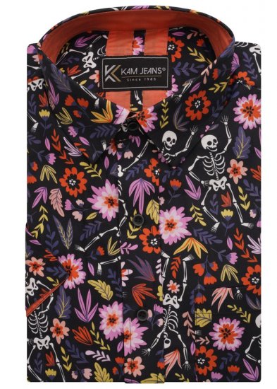 Kam Jeans 6041 Skeleton Digital Print Shirt Navy - Ризи - мъжки ризи големи размери