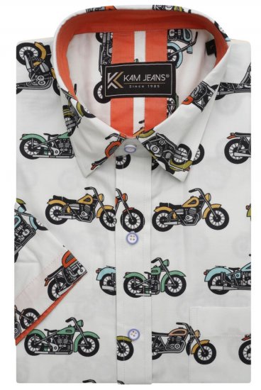 Kam Jeans 6043 Motorbike Digital Print Short Sleeve Shirt Multi-Colored - Ризи - мъжки ризи големи размери