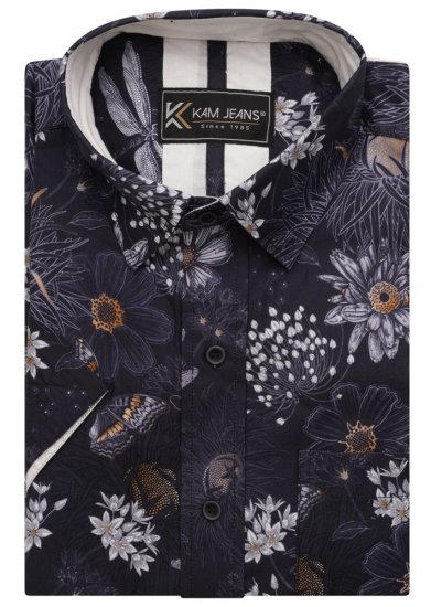 Kam Jeans 6045 Dragonfly Digital Print Short Sleeve Shirt Navy - Ризи - мъжки ризи големи размери