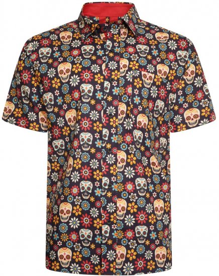 Kam Jeans 6040 Floral Skull Print Shirt Black - Ризи - мъжки ризи големи размери