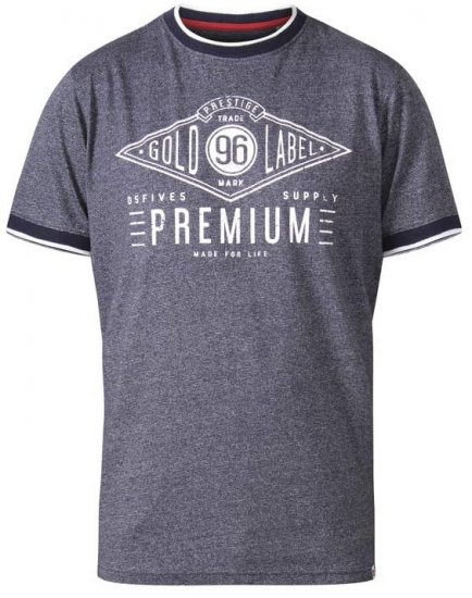 D555 Alister Premium Chest Printed Ringer T-Shirt Navy - Тениски - мъжки тениски големи размери