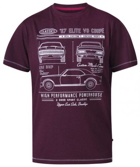 D555 Brady Classic Cars Crew Neck T-Shirt Burgundy - Тениски - мъжки тениски големи размери